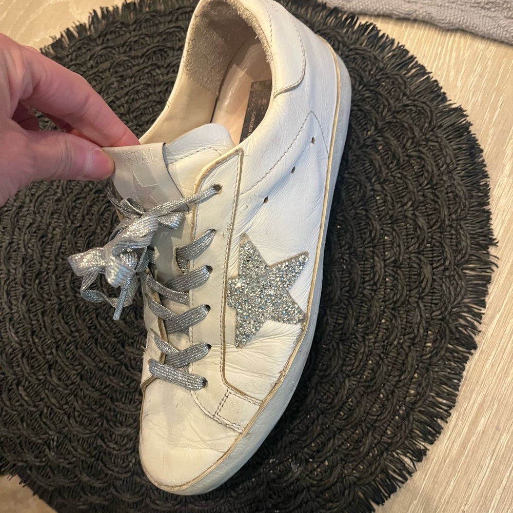 Golden Goose White and Silver Star Sneakers